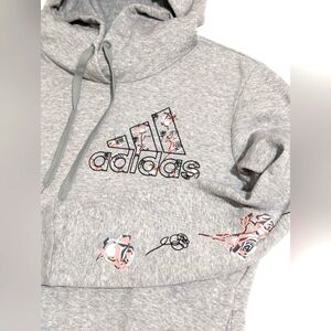 Adidas Gray Floral Logo Pullover Hoodie Size: Medium